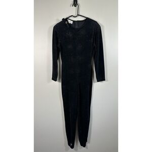 Vtg Jumpsuit Bogari Womens M Black Velour Gold‎ Glitter Stirrup CatSuit 80s Read